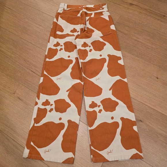 Lisa Says Gah Robyn Cow Print Jeans Brown Cream Wide Leg High Rise Size 26 - Picture 11 of 12
